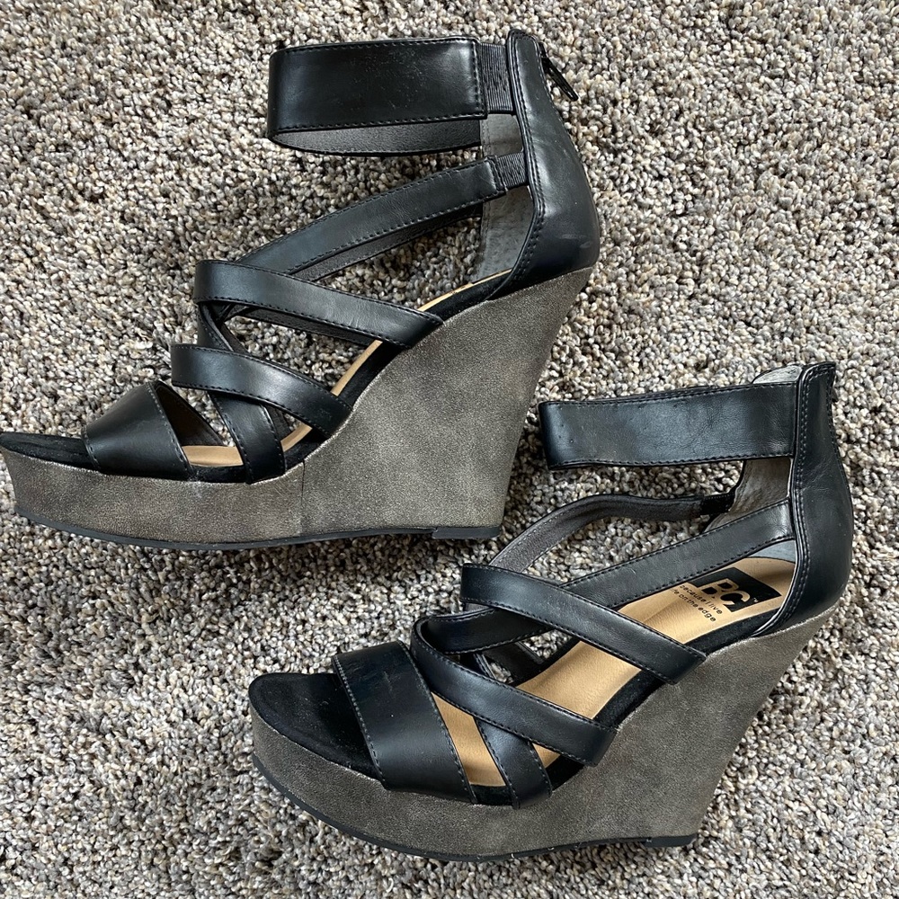BC Wedges. Black with Grey Sole. Size 8.